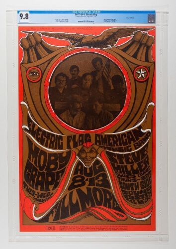 1967 BG-77 Electric Flag Moby Grape Steve Miller Fillmore Auditorium Poster CGC 9.8