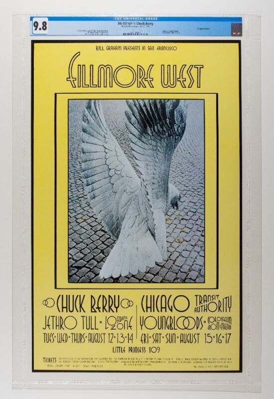 1969 BG-187 Jethro Tull Chuck Berry The Youngbloods Fillmore West Poster CGC 9.8