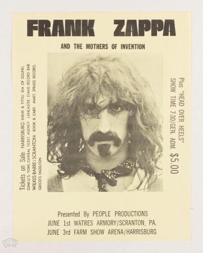1971 Frank Zappa & The Mothers of Invention Watres Armory & State Farm Show Arena Handbill Mint 91