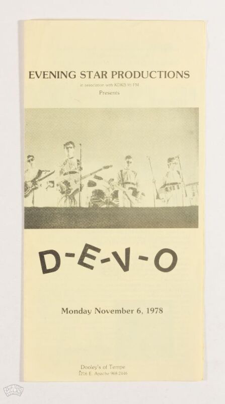 1978 Devo Dooley's of Tempe Program Near Mint 83