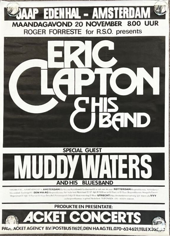 1978 Eric Clapton Muddy Waters Jaap Edenhal Amsterdam Poster Excellent 77