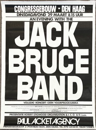 1977 Jack Bruce Band Congresgebouw Hague Netherlands Poster Extra Fine 61