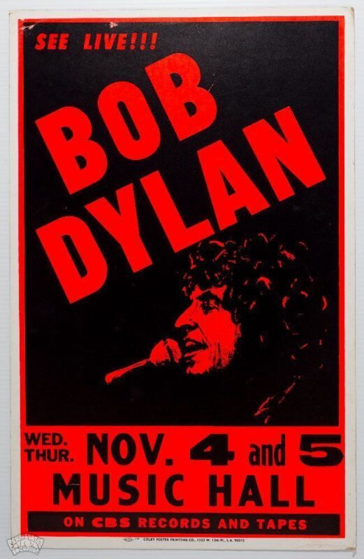 1981 Bob Dylan Cincinnati Music Hall Cardboard Poster Excellent 79