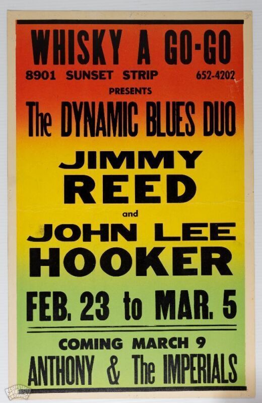 1967 Jimmy Reed John Lee Hooker Whisky A Go-Go West Hollywood Cardboard Poster Excellent 71