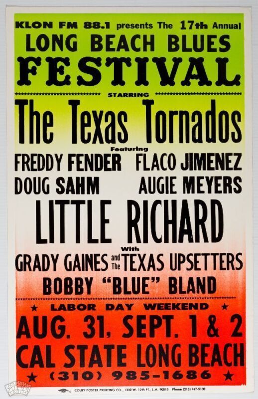 1996 Little Richard Bobby Blue Bland The Long Beach Blues Festival Cardboard Poster Near Mint 85