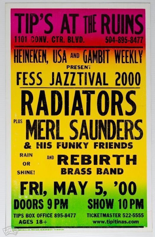 2000 The Radiators Merl Saunders Tip's At The Ruins New Orleans Cardboard Poster Near Mint 85