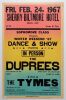 1967 The Duprees The Tymes The Sherry Biltmore Hotel Boston Cardboard Poster Excellent 71