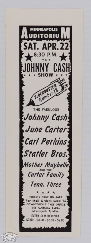 1967 Johnny Cash June Carter Carl Perkins Minneapolis Auditorium Handbill Near Mint 87