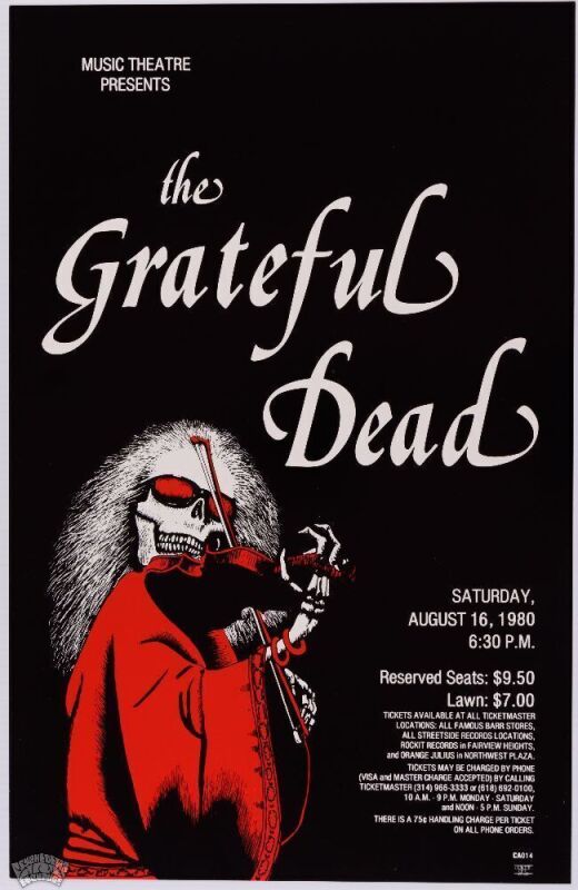 1980 Grateful Dead Mississippi River Festival RP Headshop Poster Mint 91
