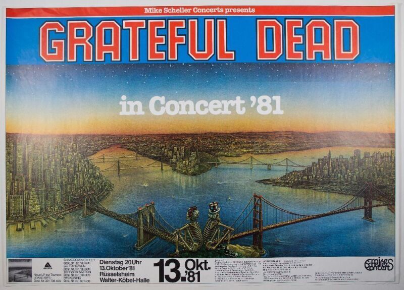 1981 Grateful Dead Walter Kobel Hall Russelsheim Germany Poster Near Mint 89
