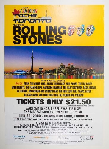 2003 Rolling Stones AC/DC Rush Flaming Lips Rocks For Toronto Downsview Park Fest Poster Excellent 77