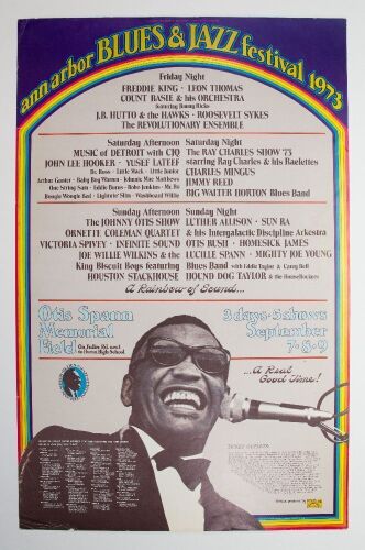 1973 Gary Grimshaw Ray Charles Ann Arbor Blues & Jazz Festival Otis Spann Memorial Field Poster Excellent 71
