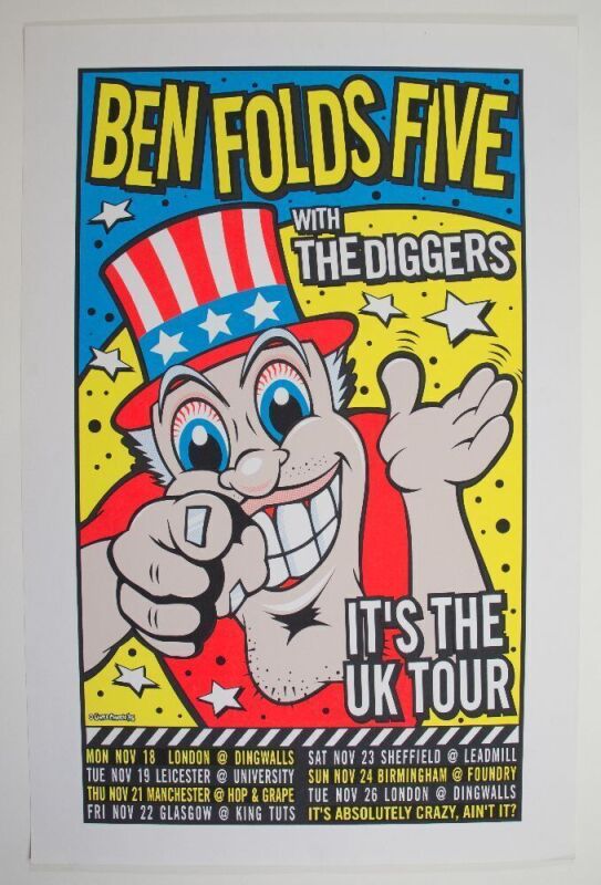 1996 Ben Folds Five The Diggers The UK Tour Poster Near Mint 89