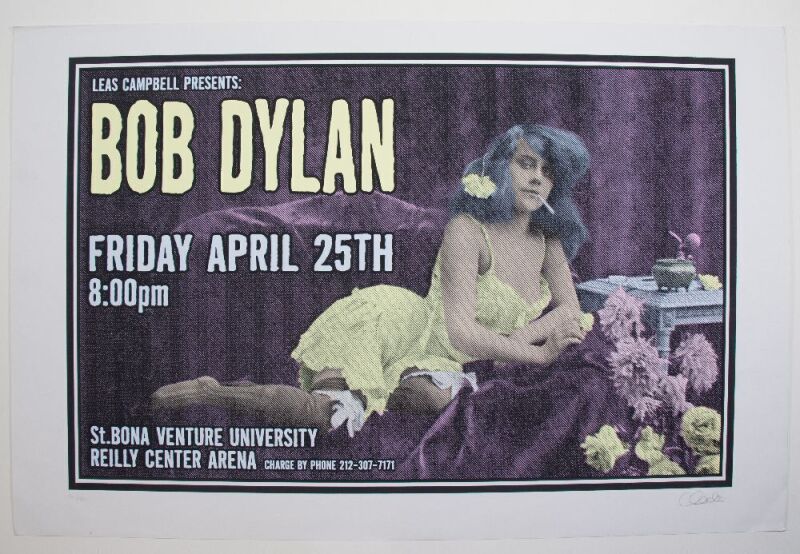 1997 Bob Dylan St. Bonaventure University Reilly Center Arena LE Signed Charlie Poster Near Mint 87
