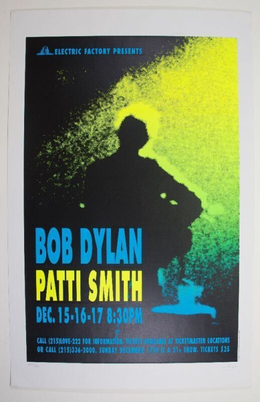 1995 Bob Dylan Patti Smith The Electric Factory Philadelphia LE Signed Wig Poster Near Mint 89