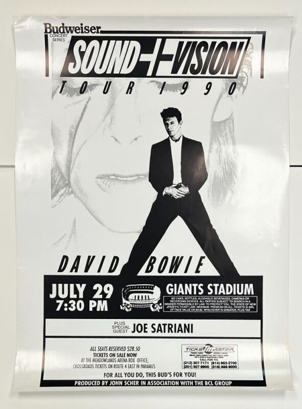 1990 David Bowie Joe Satriani Giants Stadium East Rutherford Poster Excellent 71