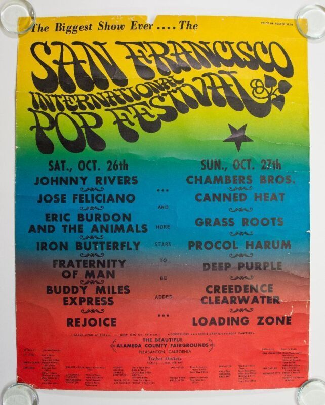 1968 Canned Heat Iron Butterfly Deep Purple San Francisco International Pop Festival Poster Extra Fine 61