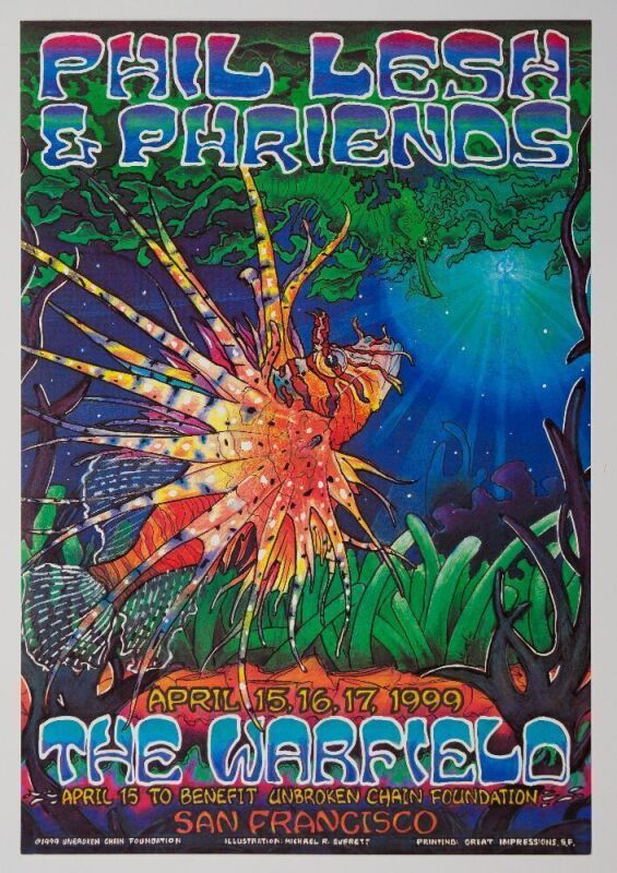 1999 Phil Lesh & Friends Phish Trey & Page The Warfield Theater Poster Near Mint 87