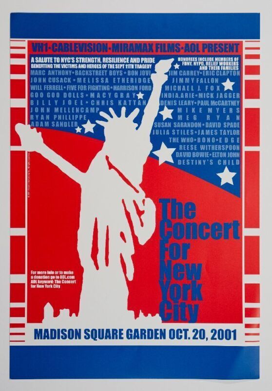 2001 The Who Paul McCartney Eric Clapton David Bowie Concert for New York City Poster Mint 91