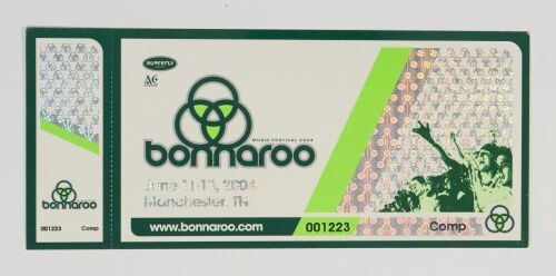 2004 Bonnaroo Music Festival Manchester Complimentary Ticket Near Mint 87
