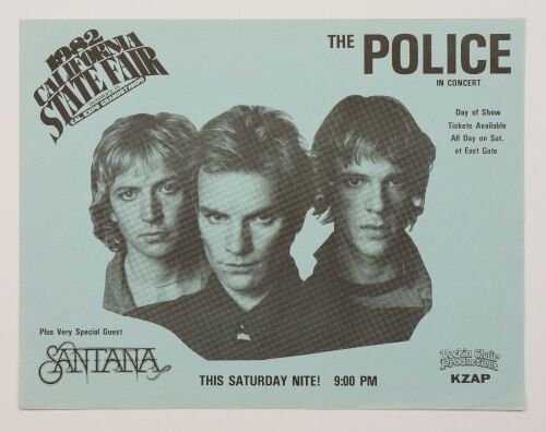1982 The Police Santana Cal Expo Grandstands Sacramento Flyer Mint 93