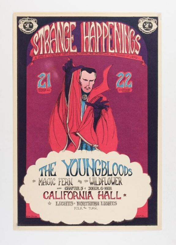1967 AOR-2.140 Greg Irons Strange Happenings The Youngbloods California Hall Poster Fine 59 RESTORED