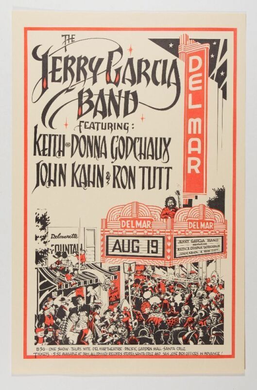 1976 Jerry Garcia Band Del Mar Theatre Santa Cruz RP Poster Mint 93