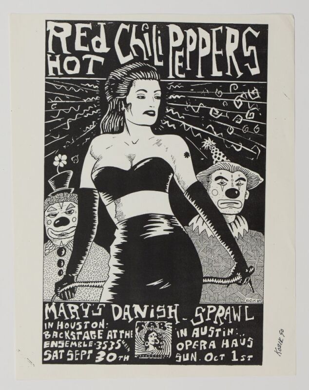 1989 Frank Kozik Red Hot Chili Peppers Houston & Austin Signed Kozik Flyer Near Mint 85