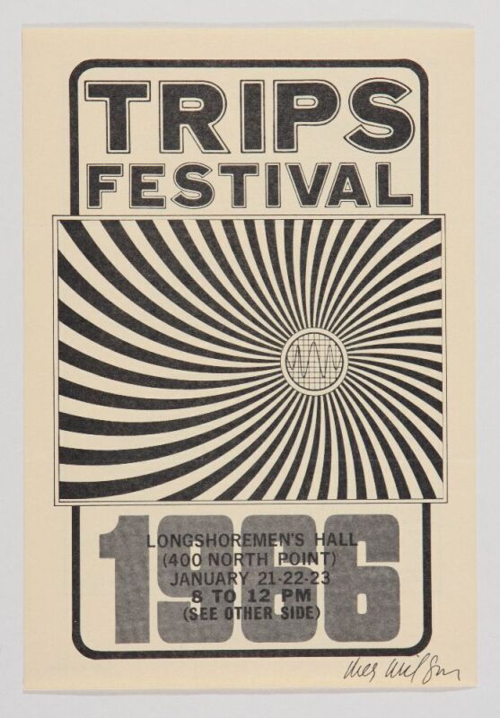 1991 AOR-2.42 Grateful Dead Trips Festival Acid Test Longshoremen's Hall Signed Wes Wilson RP Handbill Excellent 75