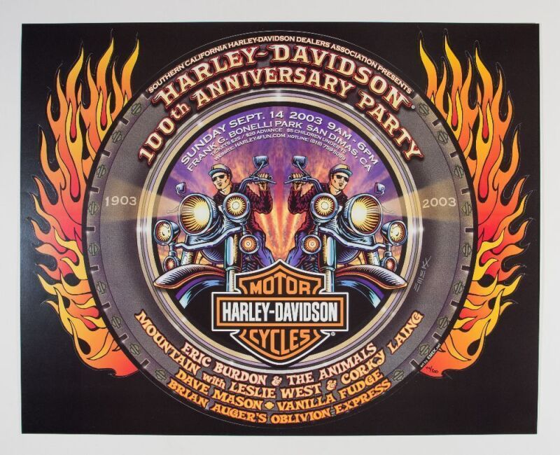 2003 EMEK Harley Davidson 100th Anniversary San Dimas LE Signed Emek Die Cut Poster Mint 95