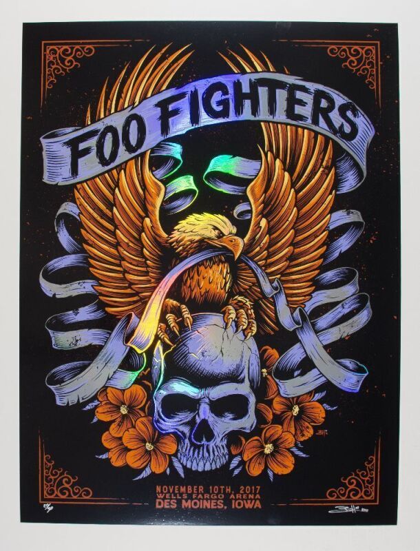 2017 Foo Fighters Wells Fargo Arena Des Moines LE Foil Signed Heart Poster Mint 95