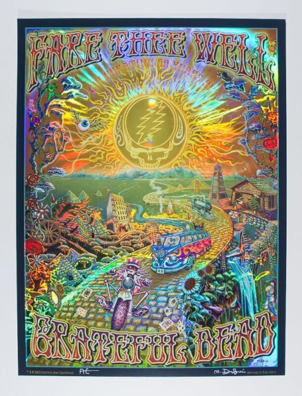 2015 Mike DuBois Grateful Dead Fare Thee Well Gold Holographic Foil AE Signed DuBois Poster Mint 95