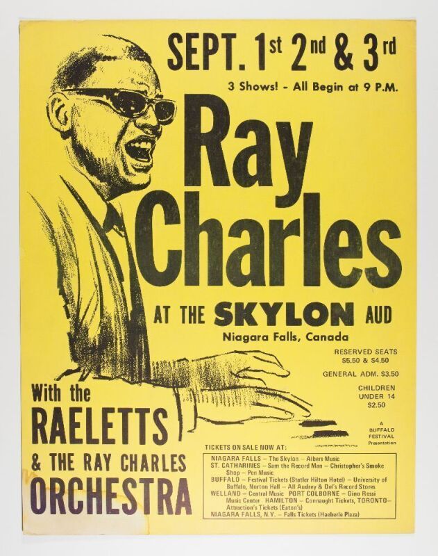 1972 Ray Charles & The Raeletts The Skylon Niagara Falls Cardboard Poster Fine 55