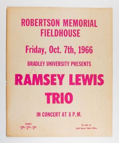 1966 The Ramsey Lewis Trio Bradley University Robertson Memorial Fieldhouse Poster Fine 53