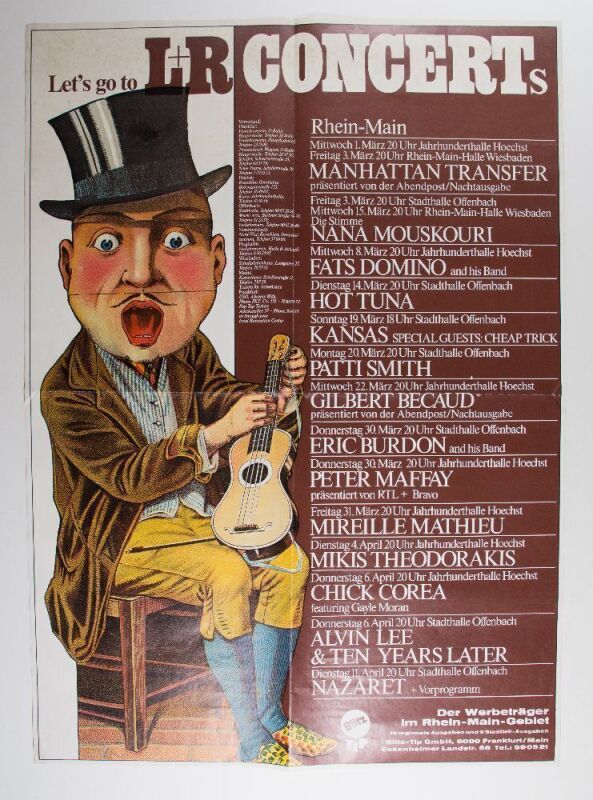 1978 Gunther Kieser Patti Smith Hot Tuna Eric Burdon Fats Domino Germany Poster Excellent 71