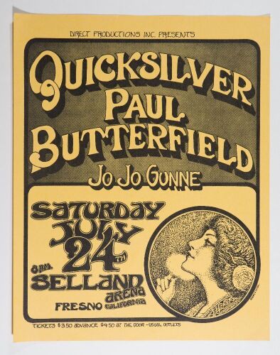 1971 Quicksilver Messenger Service Paul Butterfield Selland Arena Fresno Poster Excellent 77