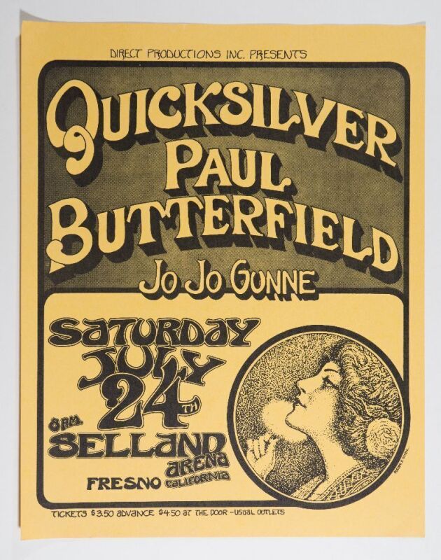 1971 Quicksilver Messenger Service Paul Butterfield Selland Arena Fresno Poster Excellent 77