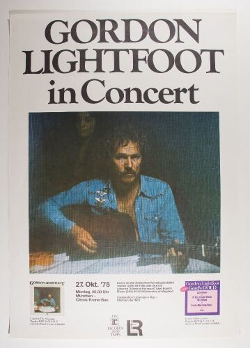 1975 Gordon Lightfoot Circus Krone Bau Munich Germany Poster Near Mint 81