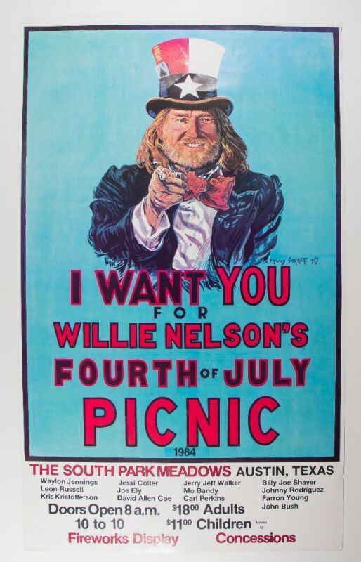 1984 Willie Nelson The 4th of July Picnic South Park Meadows Austin Poster Excellent 73