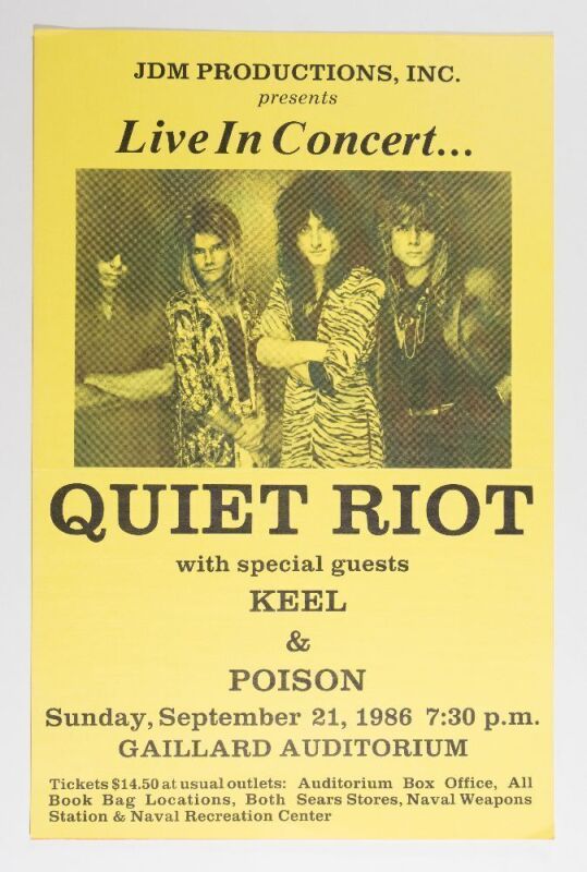 1986 Quiet Riot Poison Gaillard Auditorium Charleston Poster Excellent 77