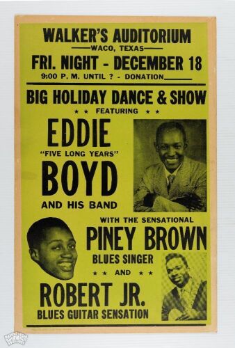 1959 Eddie Boyd Piney Brown Walker's Auditorium Waco Texas Cardboard Poster Excellent 75