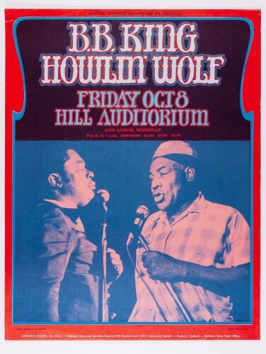 1971 Gary Grimshaw B.B. King Howlin' Wolf Hill Auditorium Ann Arbor Signed Grimshaw Poster Excellent 77