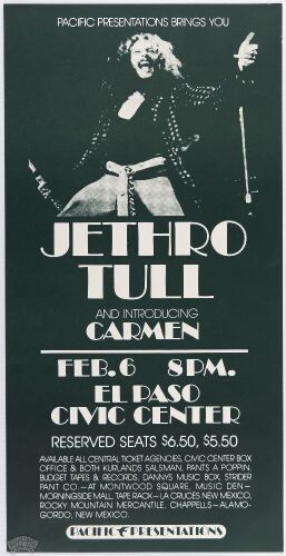 1975 Jethro Tull Carmen El Paso Civic Center Poster Mint 93