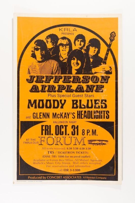 1969 Jefferson Airplane Moody Blues Halloween Concert The Forum Inglewood Cardboard Poster Extra Fine 65