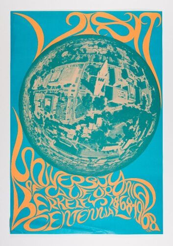1968 Visit University of California Berkeley Centennial Poster Excellent 75