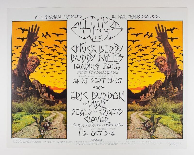 1970 BG-250 Chuck Berry Buddy Miles Poster Near Mint 89