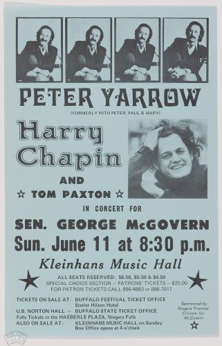 1978 Peter Yarrow Harry Chapin Kleinhans Music Hall Buffalo New York Handbill Mint 93