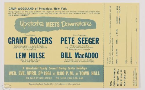 1961 Pete Seeger Grant Rogers Town Hall New York Mailer Ticket Order Form Mint 93