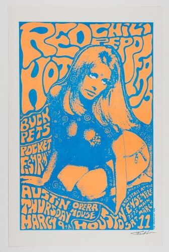 1989 Frank Kozik Red Hot Chili Peppers Austin & Houston Signed Kozik Poster Near Mint 87