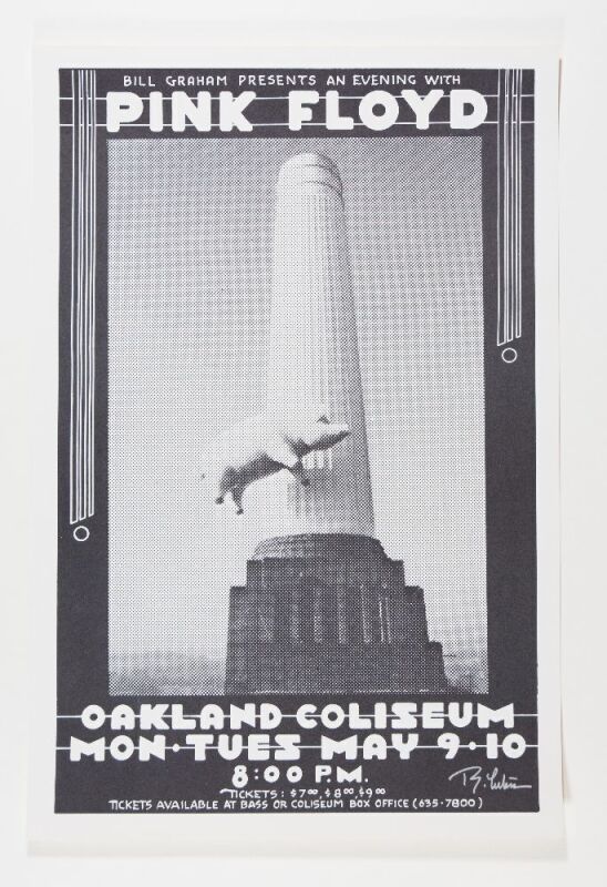 1977 Pink Floyd Oakland Coliseum Poster Signed Tuten Near Mint 89